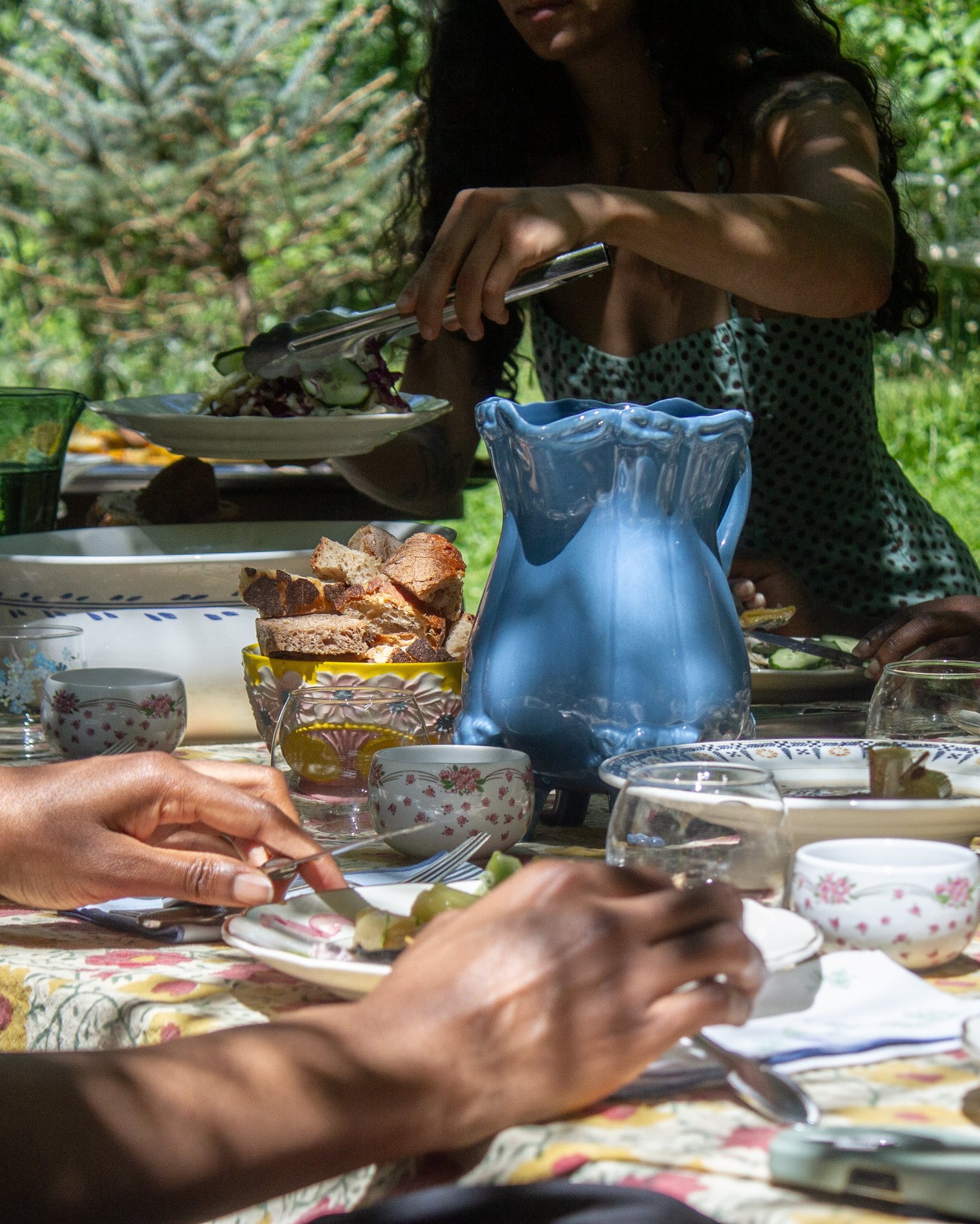 Déjeuner végétal dans un jardin